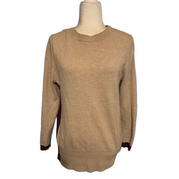 J Crew Womens Beige Burgundy Cashmere Long Sleeve Sweater Top Large - Picture 1 of 7